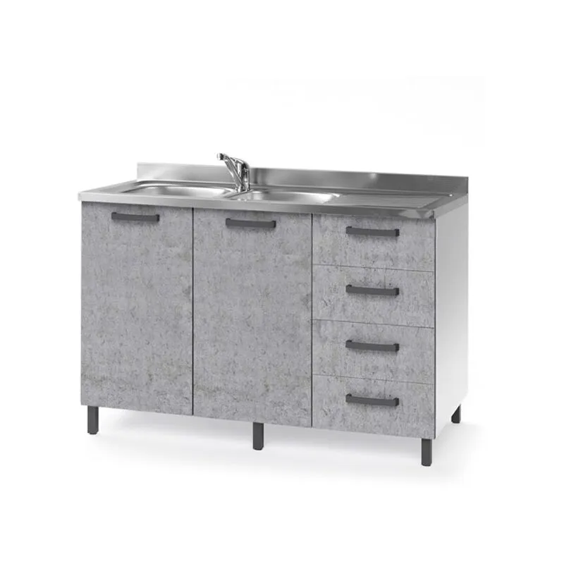 Pidema - Sottolavello cucina montato con ante cemento 120 cm.