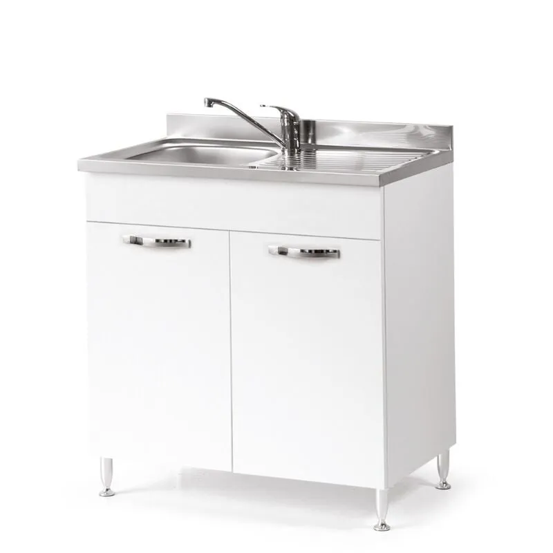 Sottolavello per cucina Bianco Frassinato 2 ante Cm 80x50xH 85