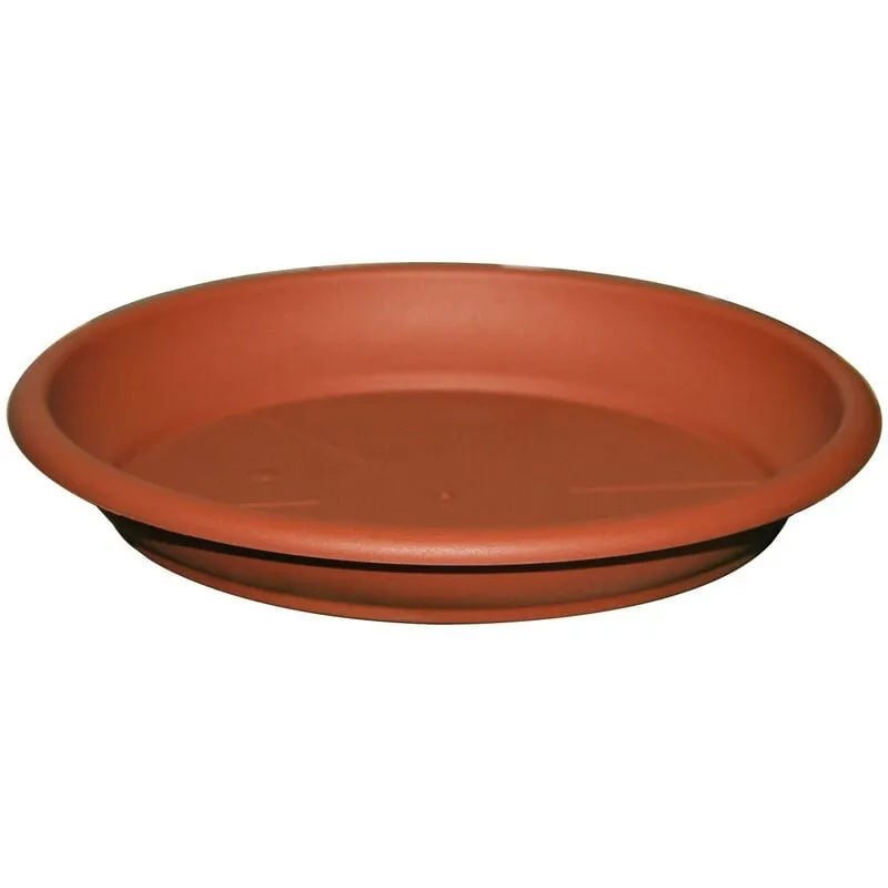 Sottovaso tondo in resina color terracotta Deroma 22 per vaso Ø25