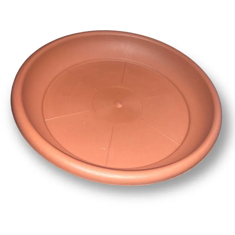 Sottovaso tondo in resina color terracotta Deroma 18 per vaso Ø20