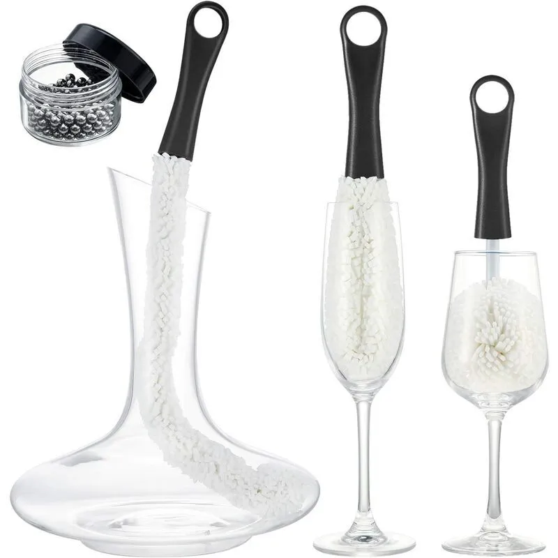 Spazzola per pulizia decanter per vino 3 pezzi Lavabottiglie flessibile con sfere per pulizia decanter in acciaio inossidabile Strumenti