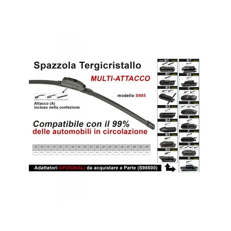 Spazzola Tergicristallo Auto Universale S985 22'' 550mm Carall 16 Attacchi Opzionale