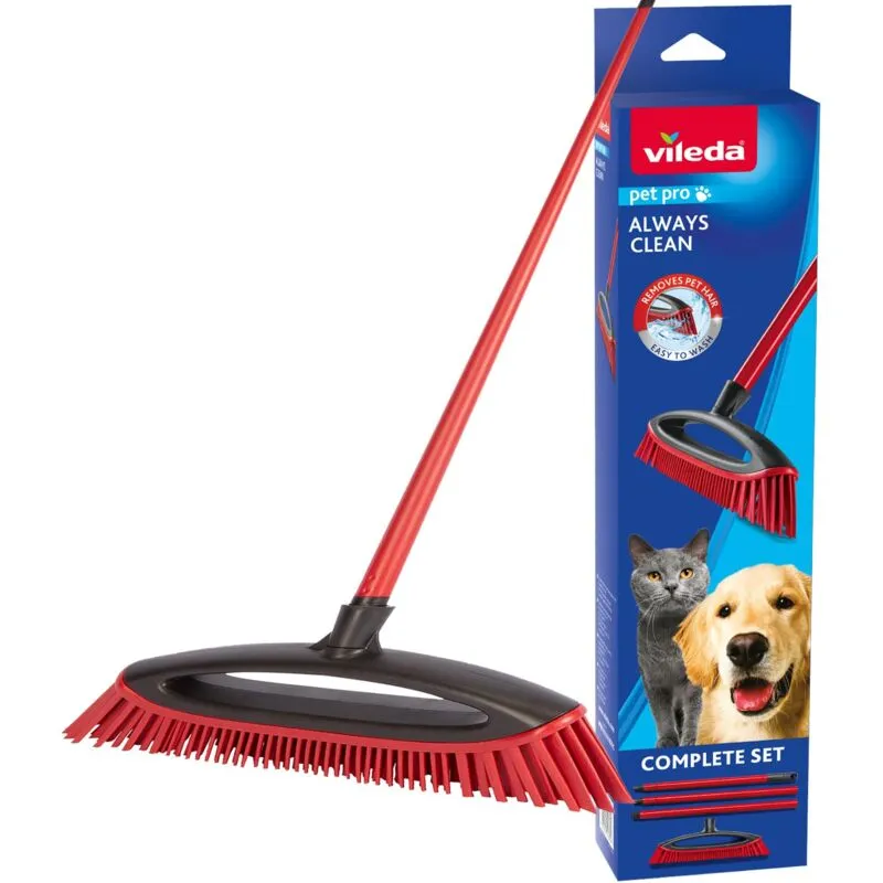 Vileda Pet Pro Always Clean - Scopa in gomma perfetta per rimuovere i peli di animali domestici, attira e raccoglie sporco e peli di animali