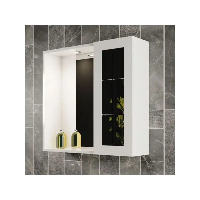 Specchiera bagno con un anta e faretto integrato l=60cm h=60cm p=16cm savini