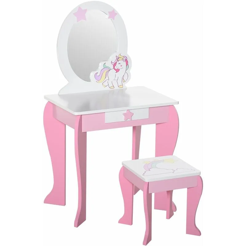 Giordanoshop - Specchiera Giocattolo per Bambini con Sgabello in mdf Rosa e Bianco