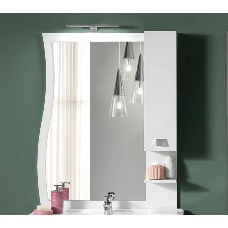 Specchio bagno con pensile e lampada led onda 100 bianco lucido