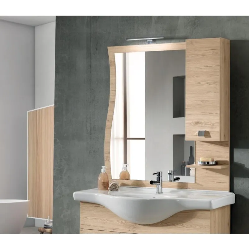 Specchio bagno con pensile e lampada led onda 100 Quercia Naturale