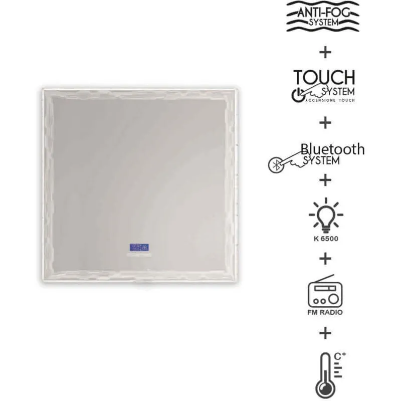 Specchio 90X75 led touch anti-fog con casse Bluetooth orario radio e temperatura
