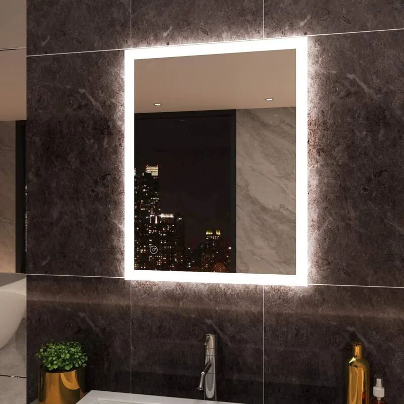 Specchio-Bagno 90x70cm con luci LED,Controllo Tattile,Funzione Antiappannamento,da Parete,Luce Bianca