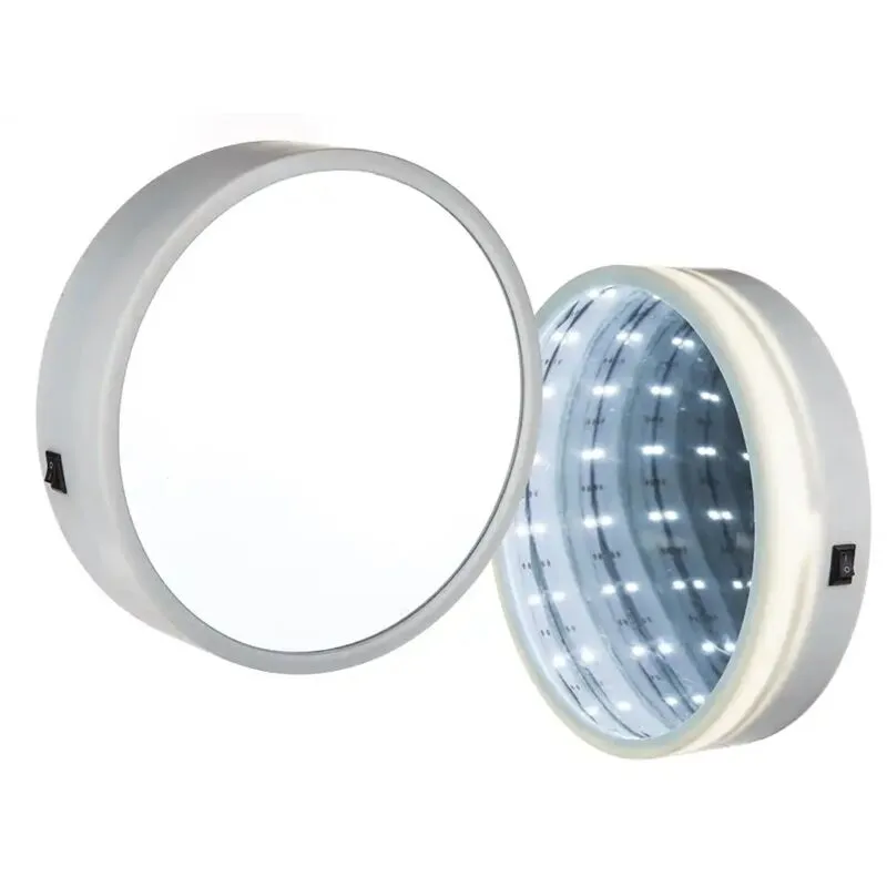 Specchio Bianco in Plastica Rotondo Tondo Tunnel Luminoso 18 Led Bianco Caldo