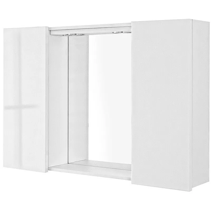 Inbagno - Specchio contenitore led 91x61 cm bianco lucido con ante laterali Way