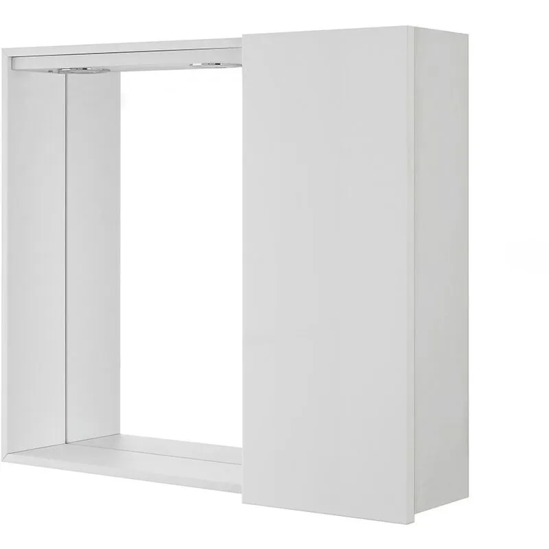 Inbagno - Specchio contenitore 68x61 cm bianco lucido con anta a destra e led