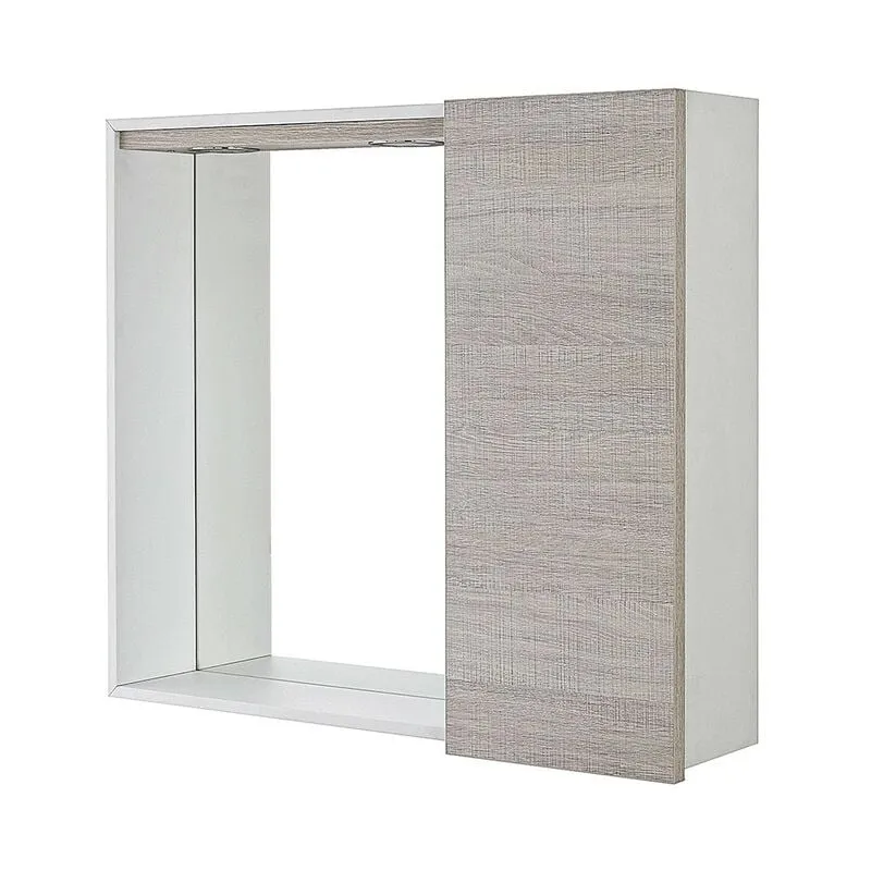 Specchio contenitore 68x61 cm rovere chiaro con pensile e led Way