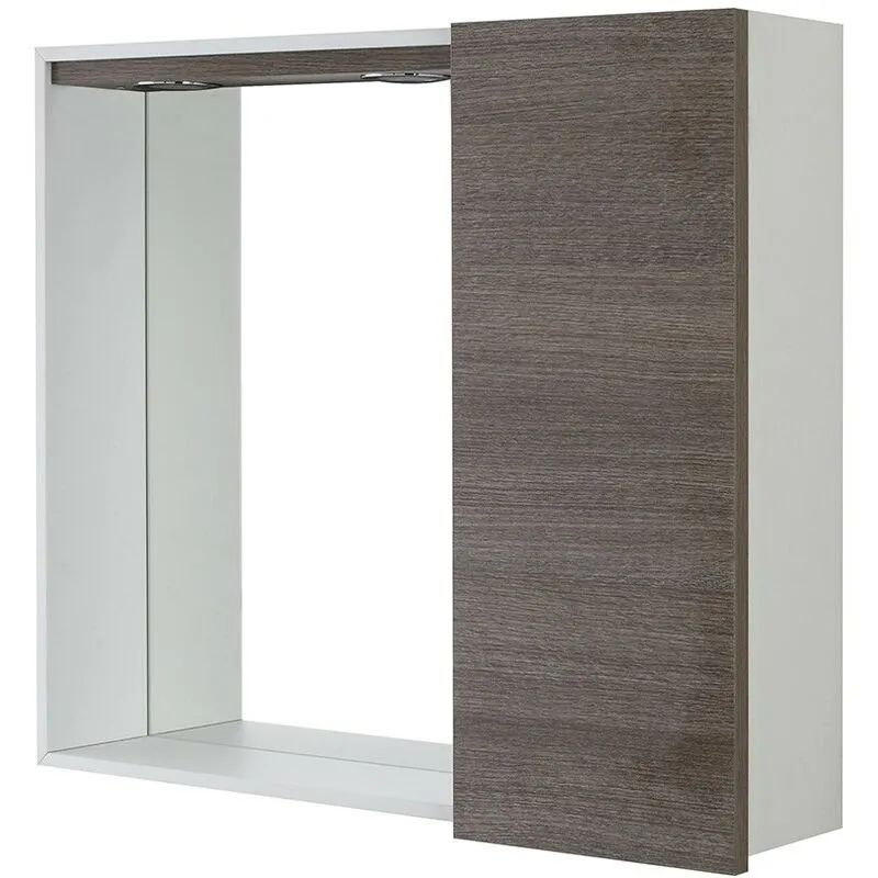 Specchio contenitore 68x61 cm rovere scuro con pensile e led Way