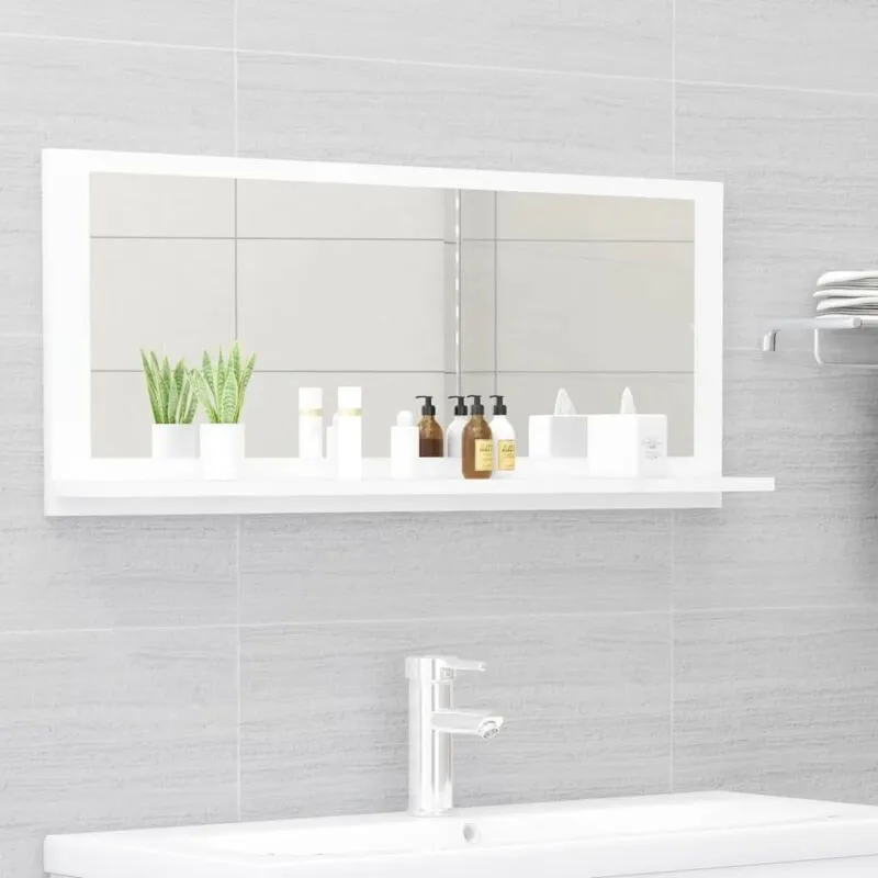 Specchio da Bagno Bianco 90x10,5x37 cm in Legno Multistrato