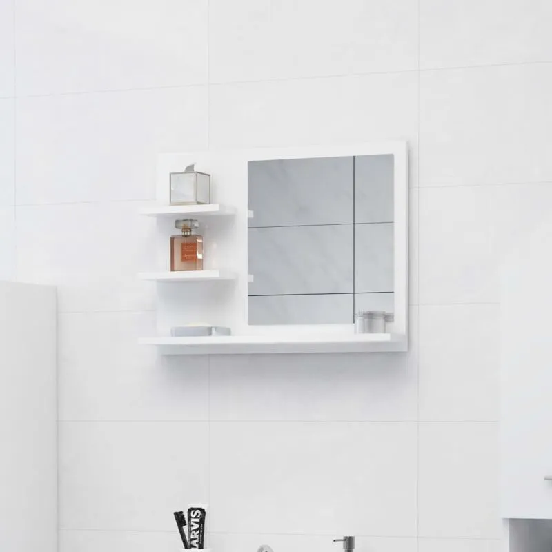 Specchio da Bagno Bianco Lucido 60x10,5x45 cm Legno Multistrato