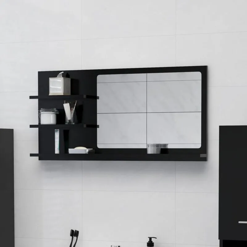 Furniture Limited - Specchio da Bagno Nero 90x10,5x45 cm in Legno