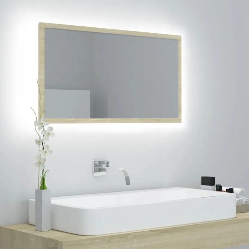 Specchio da Bagno led Rovere Sonoma 80x8,5x37 cm in Acrilico