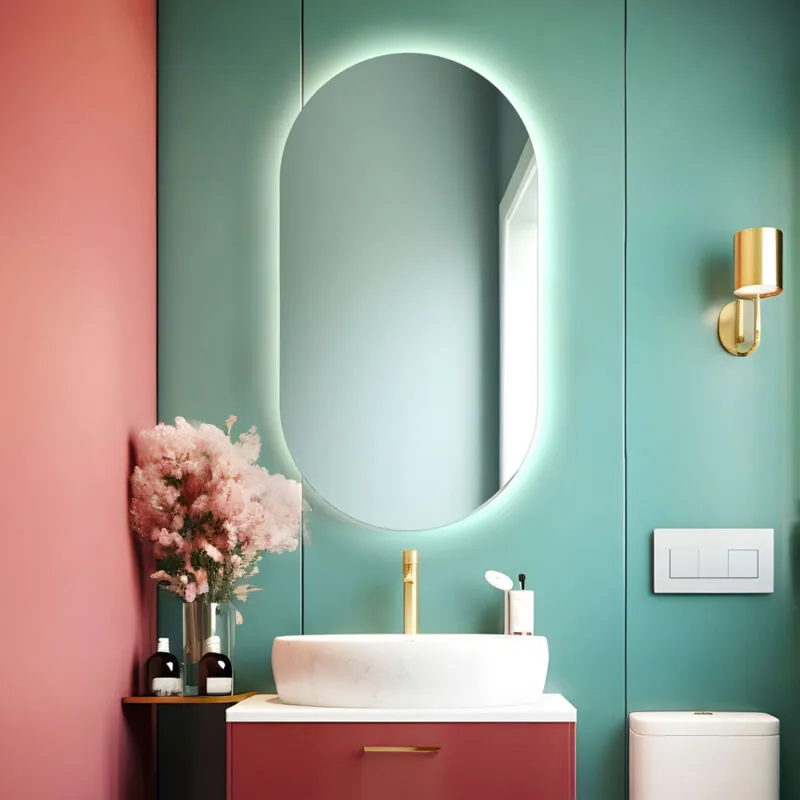 Specchio da bagno ovale retroilluminato reversibile OLIVIA LED 50x90 Made in Italy