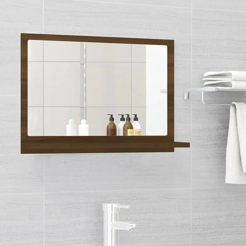 Specchio da Bagno Rovere Marrone 60x10,5x37cm Legno Multistrato