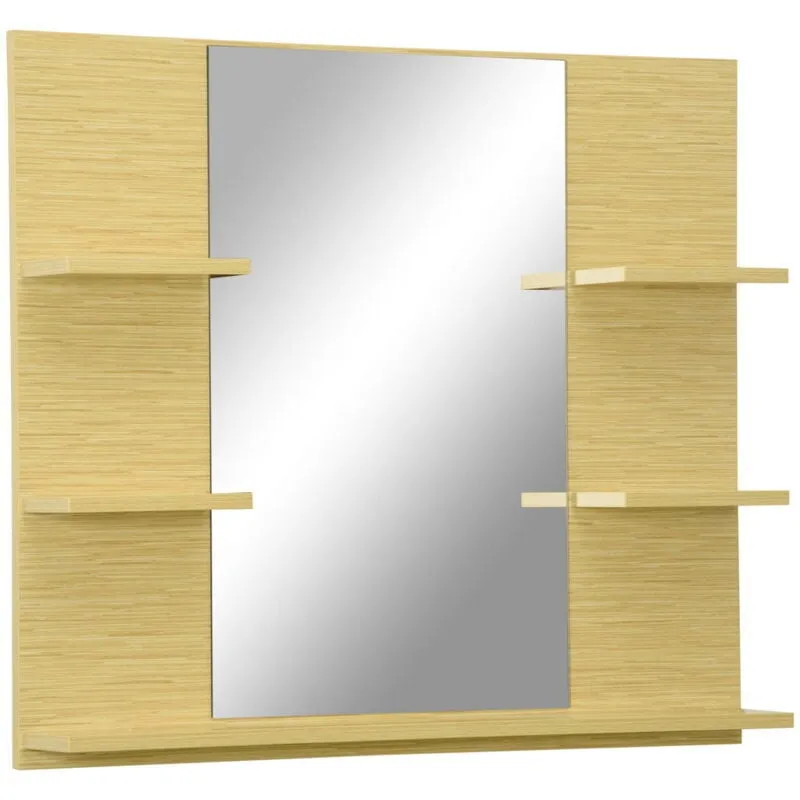 Specchio da parete rettangolare per bagno con 5 ripiani 80X12.5X70CM legno