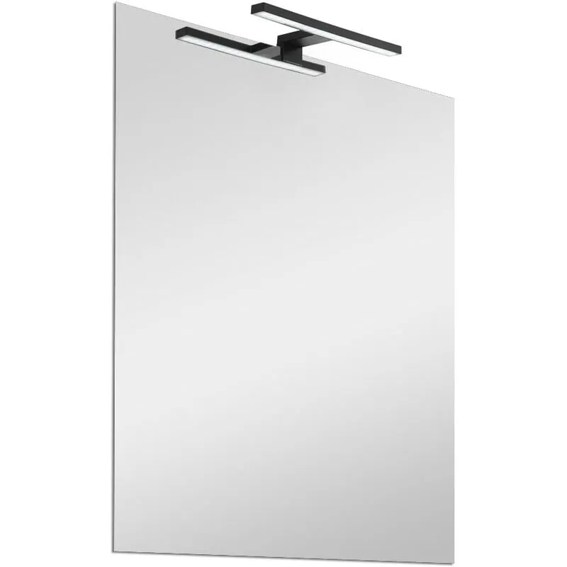 Specchio bagno 50x70 cm reversibile con led naturale nero opaco