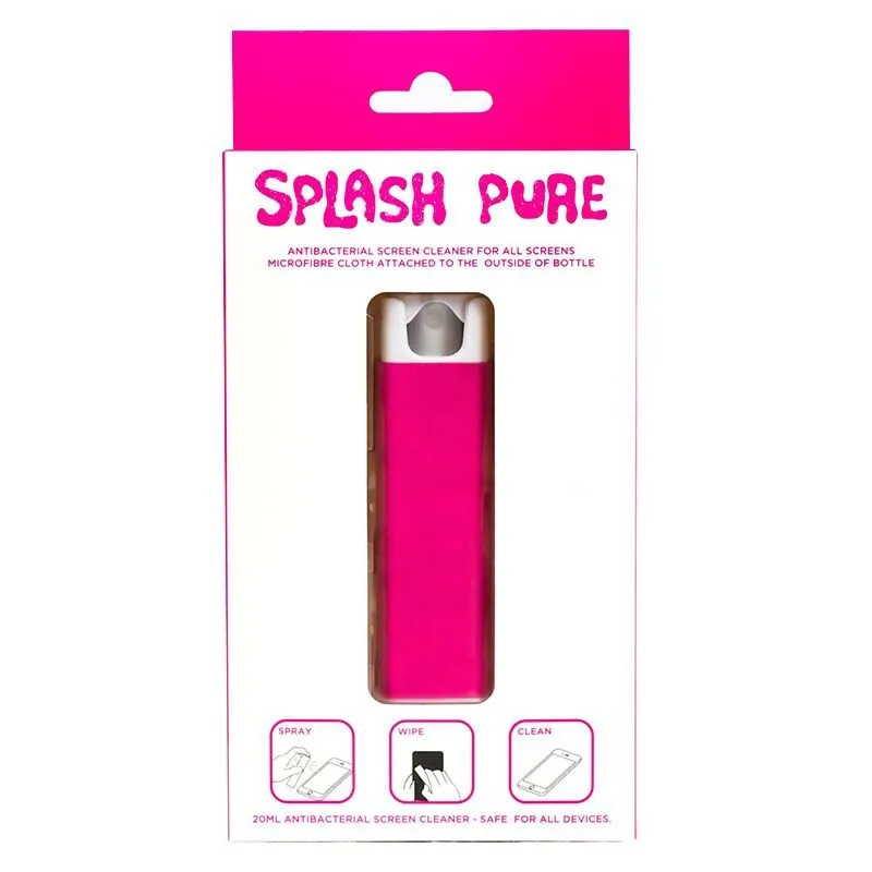 Splash Pure – Antibakterielles Mikrofaser-Bildschirmreinigungsspray, 20 ml (rosa)