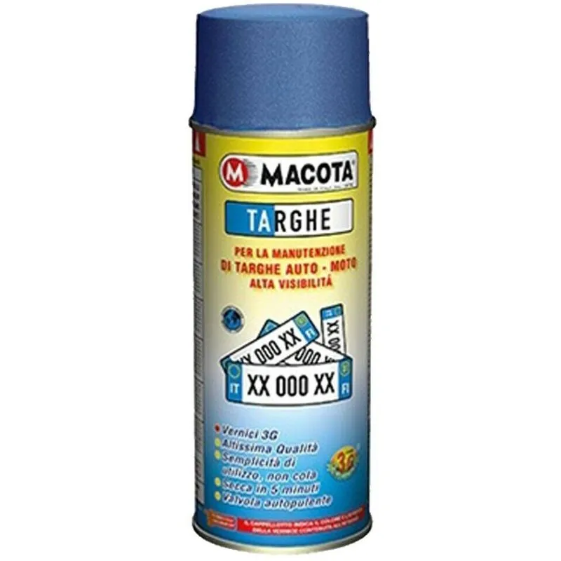Macota - Spray vernice smaltata per targhe rinnova manutenzione veicolo in blu/bianco Colore - Bianco