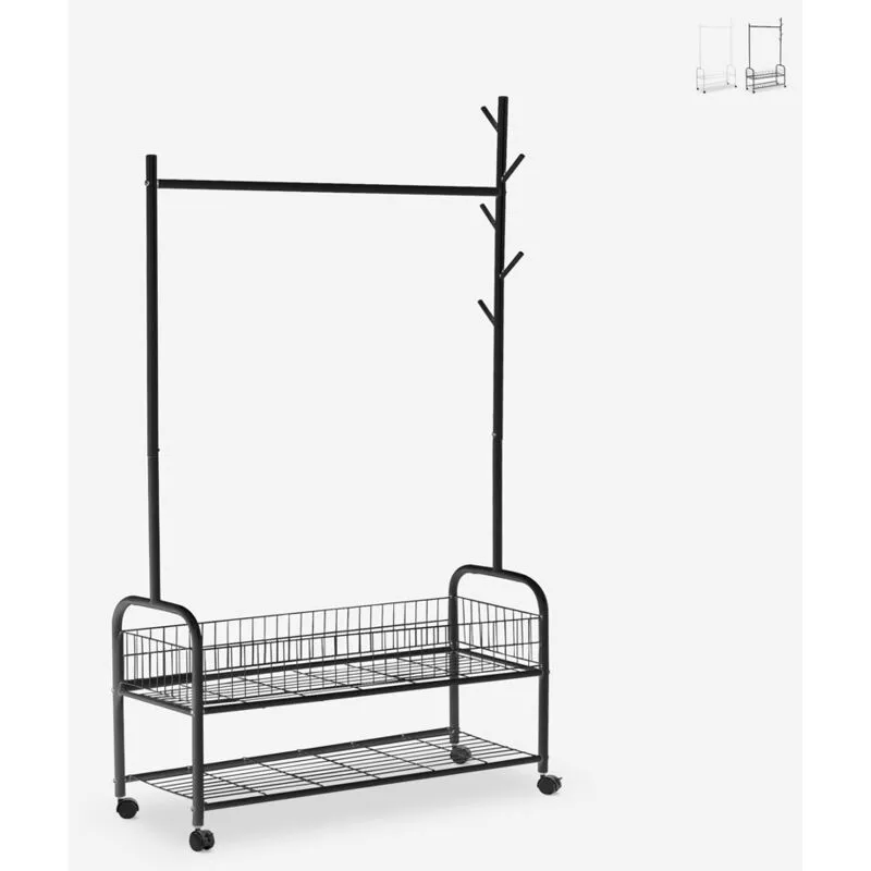 Ahd Amazing Home Design - Stand carrello appendiabiti con ruote attaccapanni in metallo Lamy Plus Colore: Nero