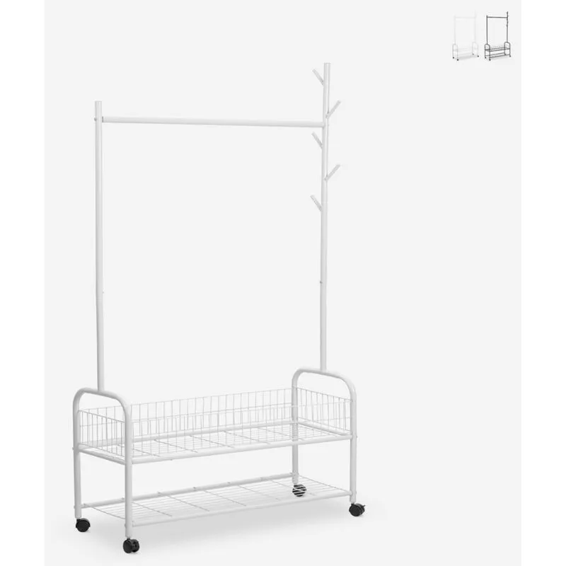 Ahd Amazing Home Design - Stand carrello appendiabiti con ruote attaccapanni in metallo Lamy Plus Colore: Bianco