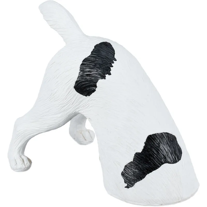 Statua Cane da Giardino, Scultura da Esterno in Poliresina, hlp: 23x28x17 cm, Cagnolino che Scava, Nero Bianco - Relaxdays