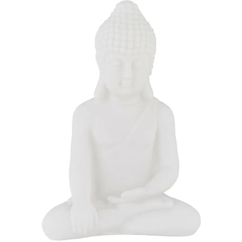 Statua del Buddha Seduto, Figura H:17 cm, per Interni ed Esterni, Resistente alle Intemperie, in pvc, Bianco - Relaxdays