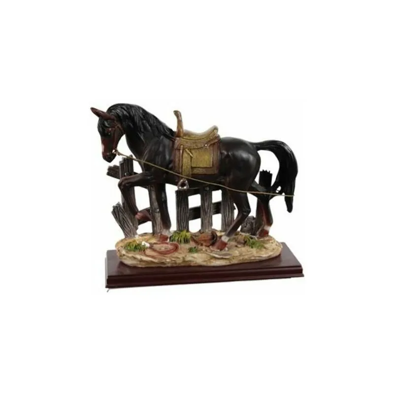 Statua di cavallo con sella Western realizzata in materiale sintetico e legno