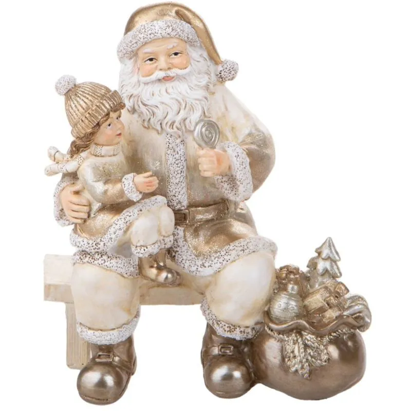 Statuina Babbo Natale Seduto con Bimba 16,5 cm in Resina