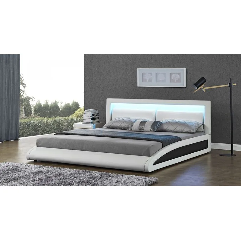 Struttura letto in similpelle bianca con led 140x190 cm brixton