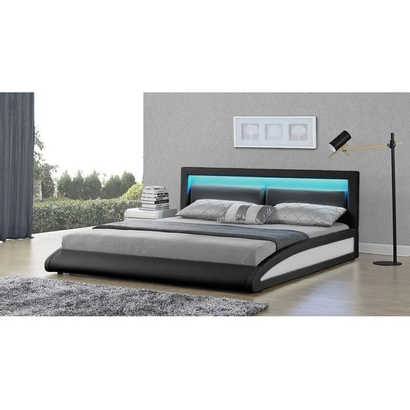 Struttura letto in similpelle nera con led 140x190 cm brixton