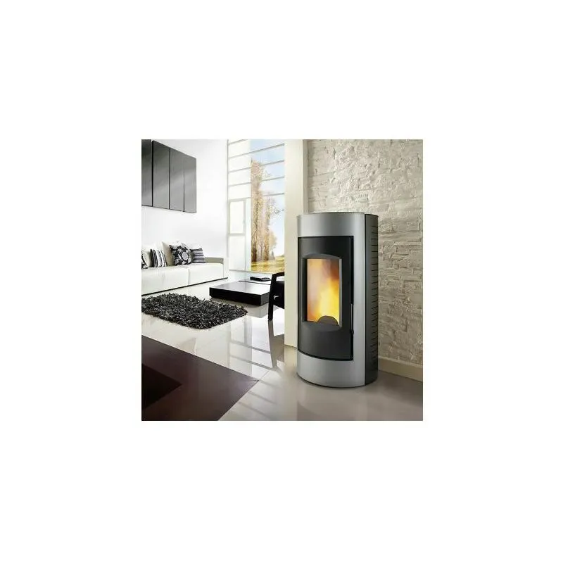 Stufa a legna lh9 con rivestimento ring grigio 9 kw