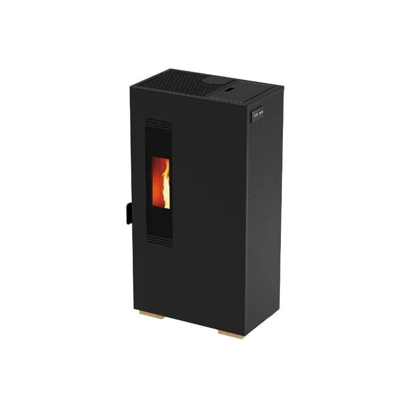 Foco - Stufa a Pellet Nero Con Telecomando - Mini 5.S - Vetro Frontale - Classe Energetica a+ - Stile Minimale - Dim. compatta