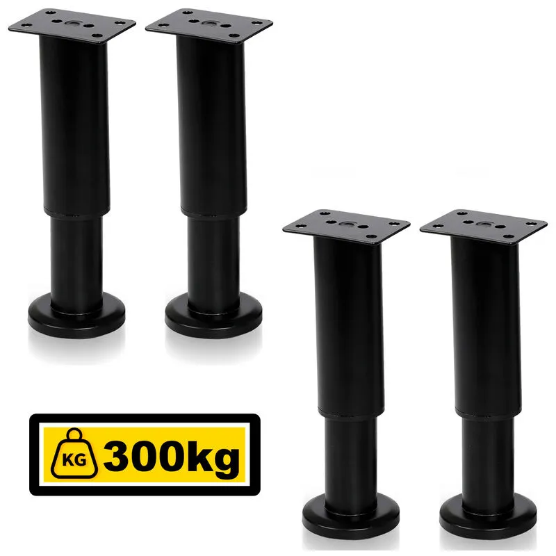 Swanew - 4X Piedi per mobili 12-18cm estensibili (nero) Piedini per zoccolo Gamba di sostegno Gamba per mobile Piedini per zoccolo per hotel