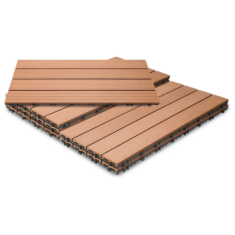 Piastrella per terrazza Piastrelle per giardino ad incastro Rivestimento Piastrelle ad incastro in legno composito wpc 60x30 marrone 12pz - Swanew