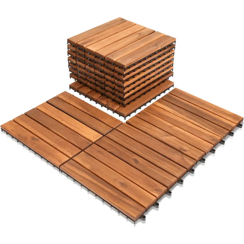  Set di 11 piastrelle per terrazza in legno di acacia - 30x30cm - per giardino/piscina interna/esterna - legno naturale