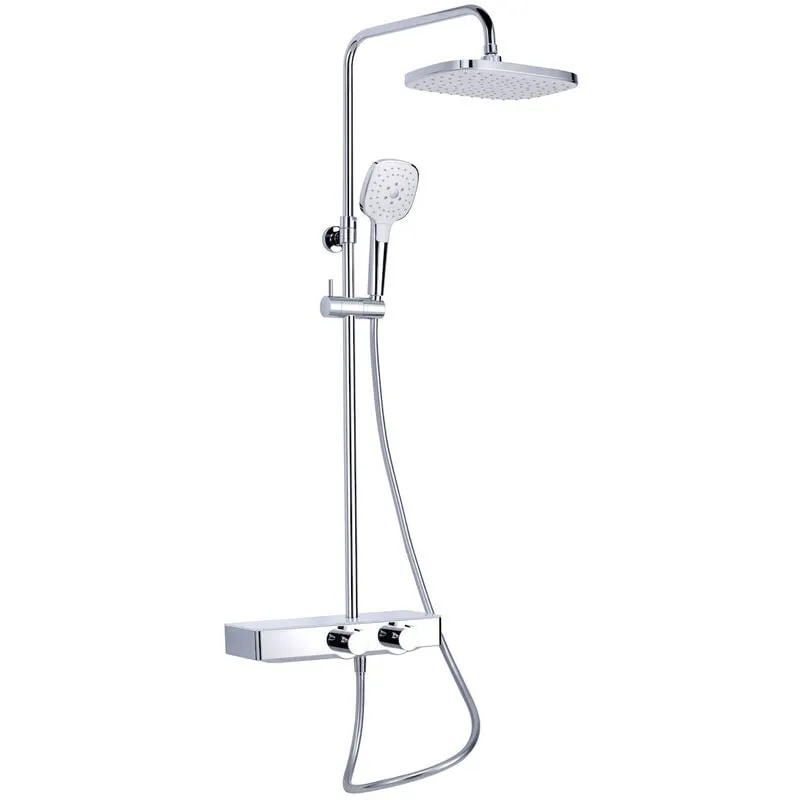 Colonna doccia con miscelatore termostatico, soffione doccia xxl 28,7 cm, asta regolabile in altezza, bianco/cromata (satssthp) - Swiss Aqua