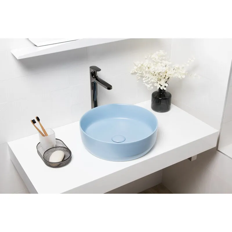 Lavabo da appoggio Infinitio 39 x 39 x 12 cm senza troppopieno, blu opaco (SATINF3939LBLM) - Swiss Aqua Technologies