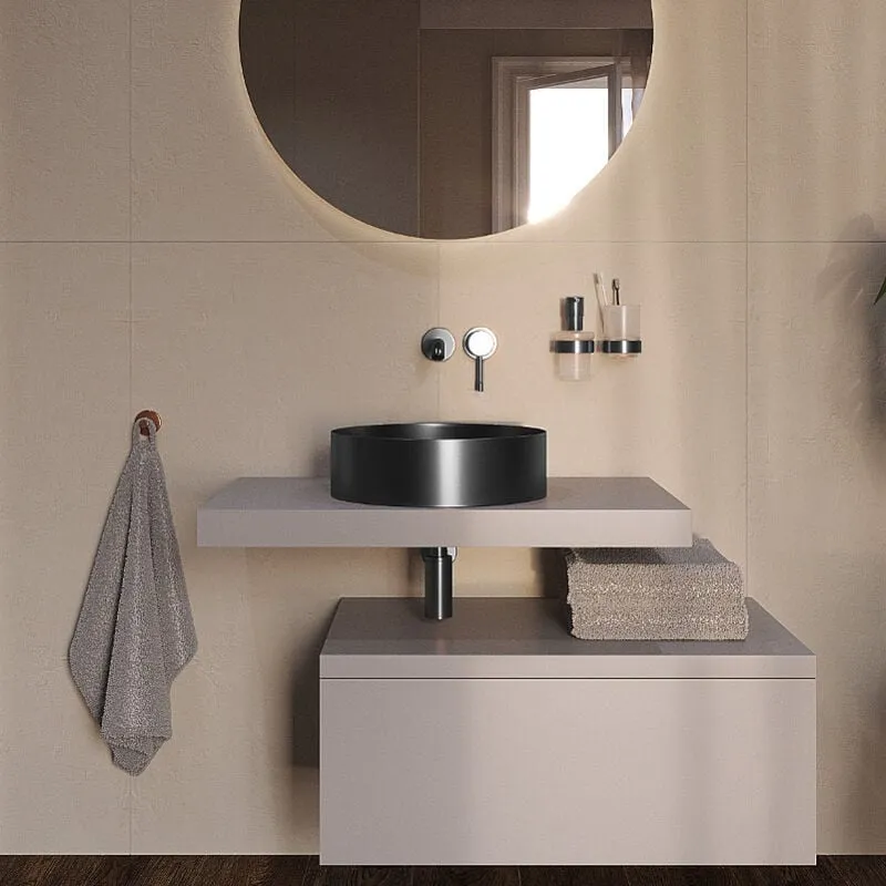 Swiss Aqua Technologies - Lavabo freestanding Aurum in acciaio inox, 38 x 38 x 11 cm senza troppopieno + scarico, canna di fucile, nero spazzolato