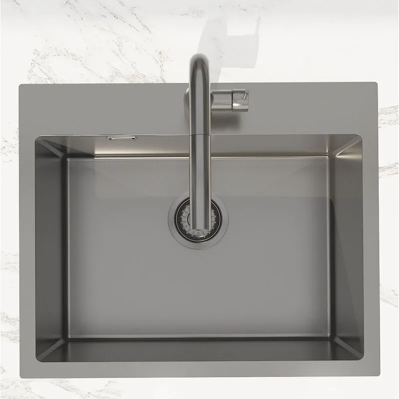 Sat Timeless Lavello da incasso in acciaio inox 304, 55x45x21 cm, Gun Metal spazzolato pvd - Swiss Aqua Technologies