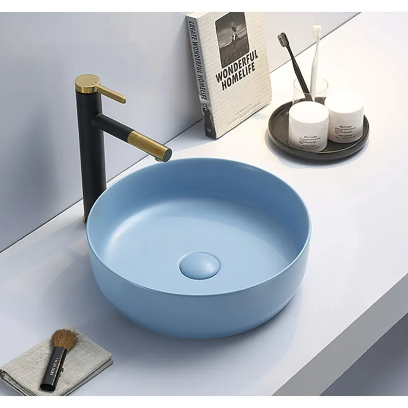 Set 39x39x12cm lavabo freestanding senza troppopieno + tappo di scarico Infinitio blu opaco SetSATINF-blue - Swiss Aqua Technologies