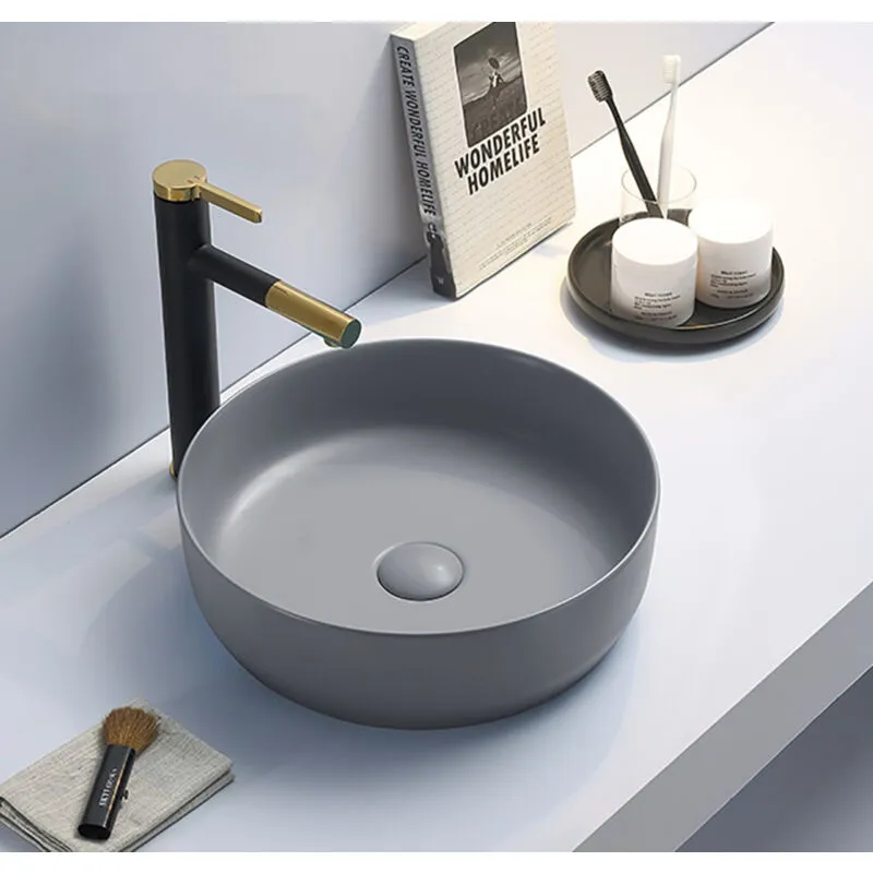 Set lavabo da appoggio 39x39x12cm senza troppopieno, scarico Infinitio grigio opaco SetSATINF-grigio - Swiss Aqua Technologies