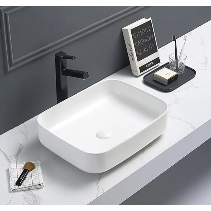 Set lavabo rettangolare freestanding 50x39x13cm senza troppopieno + scarico a scomparsa Infinitio bianco - Swiss Aqua Technologies