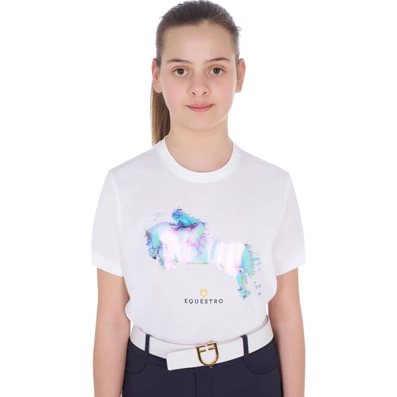 Equestro - T-shirt bambina slim fit con stampa Jump: 14 anni, Bianco