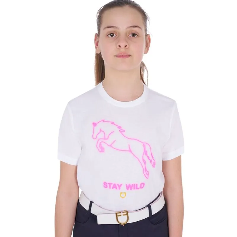 T-shirt bambina slim fit con stampa Stay Wild : 12 anni, Bianco